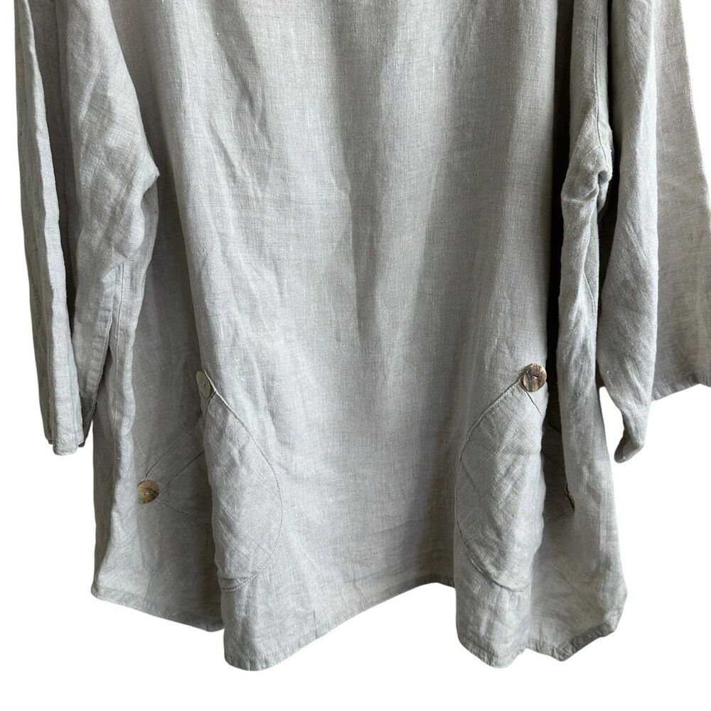 Hearts Desire By Mary Grace Tunic 1X  Linen Beige Lagenlook Asymmetrical Pockets - Picture 5 of 8